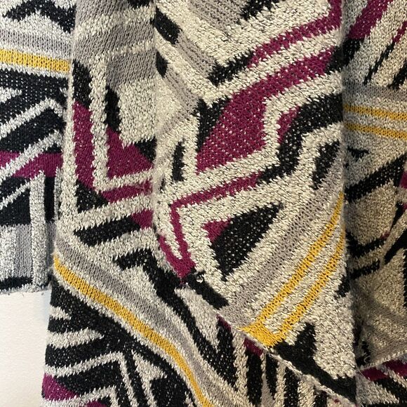 LUCKY BRAND M Cardigan Sweater Aztec Intarsia Drape Front Coastal Grandma - Picture 3 of 5